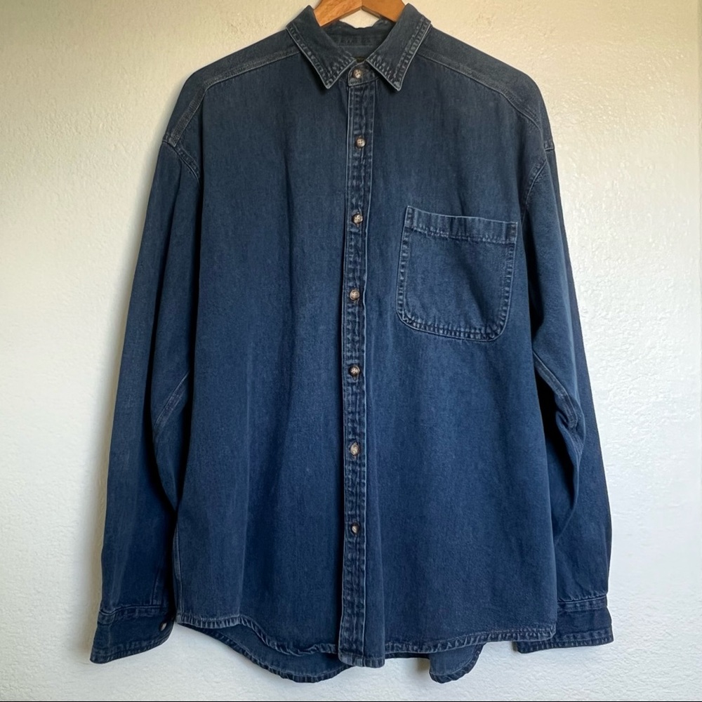 Vintage Free People Rigid Denim Button Up Shirt Shacket L Unisex Y2k